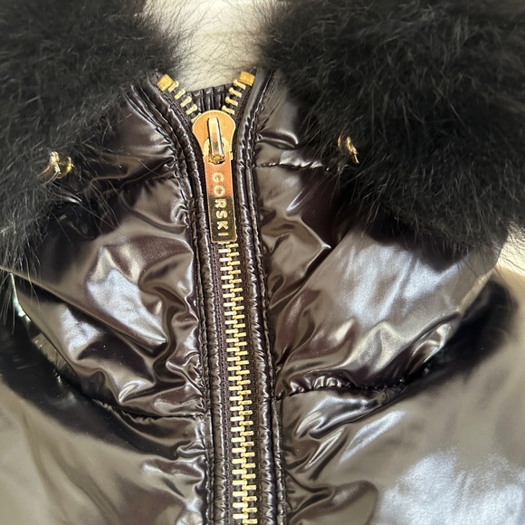 GORSKI Shiny Black Puffer Coat with Fur Trim - Picture 4 of 15